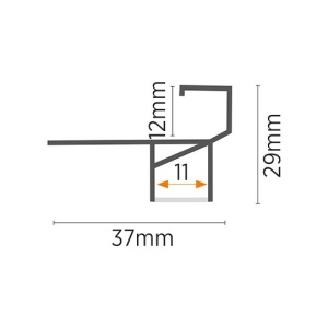 Aluminijumski profil za LED trake za pločice i stepenice 37 x 29 mm, Crna – glavni prikaz profila