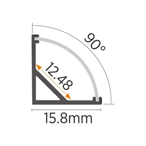 Crni ugaoni aluminijumski profil za LED trake 15,8 x 15,8 mm – tehničke dimenzije preseka