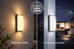 LED zidna svetiljka 15 W — poređenje toplog i neutralnog belog svetla na spoljnom zidu