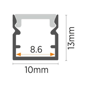 Nadgradni aluminijumski profil za LED trake 13 x 10 mm, Crna – detalj oblika i difuzora
