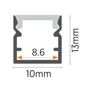 Nadgradni aluminijumski profil za LED trake 13 x 10 mm, Crna – detalj oblika i difuzora