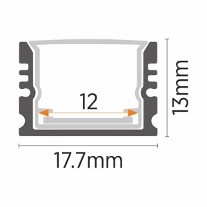 Nadgradni aluminijumski profil za LED trake 17,7 × 13 mm – siva varijanta, detalj i presek