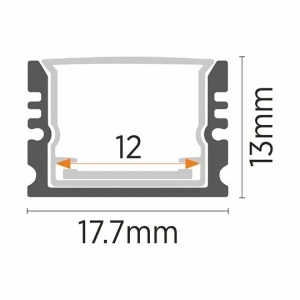 Nadgradni aluminijumski profil za LED trake 17,7 × 13 mm – siva varijanta, detalj i presek