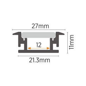 Detalj i presek – Podni ugradni aluminijumski profil za LED trake 27 × 11 mm – sivi, 2 m