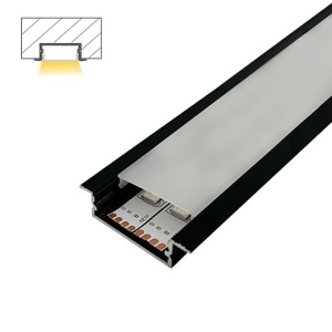 Ugradni aluminijumski profil za LED trake 41 × 10 mm – crna varijanta, detalj i presek