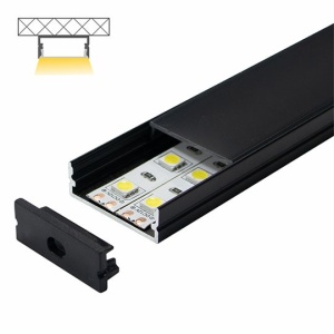 Tanki nadgradni aluminijumski profil za LED trake 30 x 10 mm – crna varijanta, dodatni prikaz kompletnog profila
