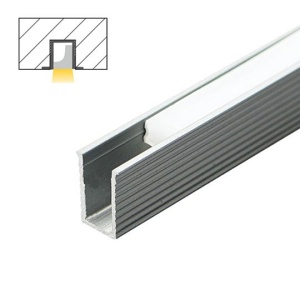 Detalj i presek – Ugradni aluminijumski profil za LED trake 9 × 6,4 mm – tamno sivi, 2 m