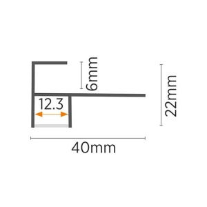Aluminijumski profil za LED trake za pločice i stepenice 40 x 22 mm, Crna – glavni prikaz profila