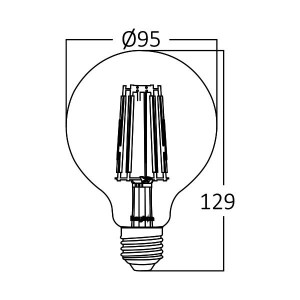 Dekorativna LED filament sijalica G95 E27 6W 2200K – prikaz dimenzija i proporcija
