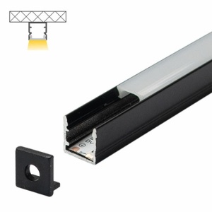 Nadgradni aluminijumski profil za LED trake 10 x 10 mm, Crna – detalj oblika i difuzora