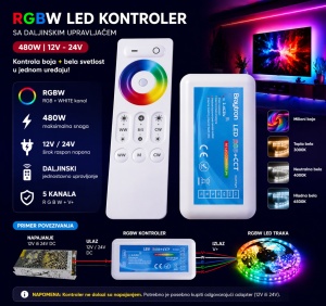 RGBW LED kontroler sa daljinskim 480W 12V 24V