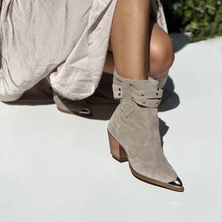 Botine Kiara Piele Naturala - milky- grey