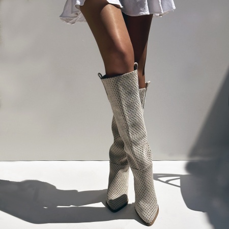 Cizme Ramona Summer Tall - piele naturala- crem - Img 2
