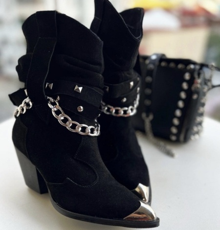 Botine Kiara Chain Negru Piele Naturala - Img 2