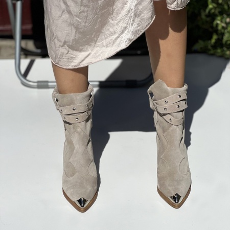 Botine Kiara Piele Naturala - milky- grey - Img 3