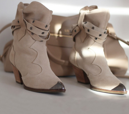 Botine Kiara PIELE NATURALA- bej , maro - Img 2