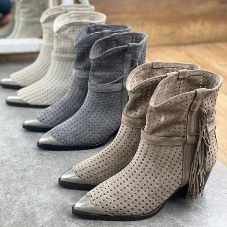 Botine Issa perforate piele naturala crem - Img 2