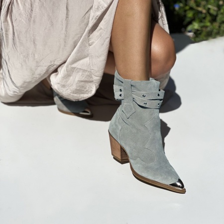Botine Kiara Piele Naturala - milky- blue