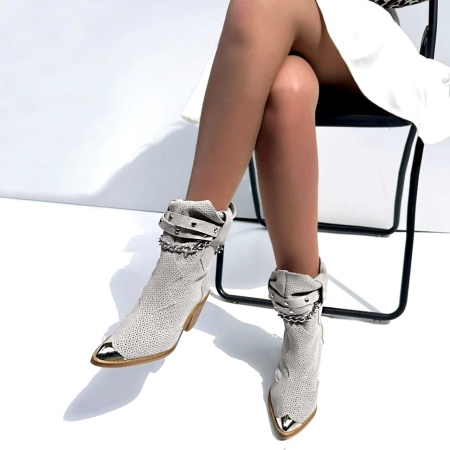 Botine Kiara perforate Piele Naturala Albe - Img 4