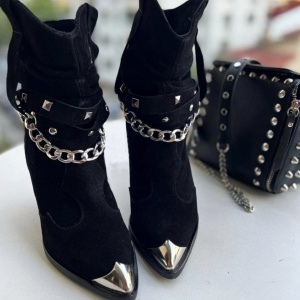 Botine Kiara Chain Negru Piele Naturala