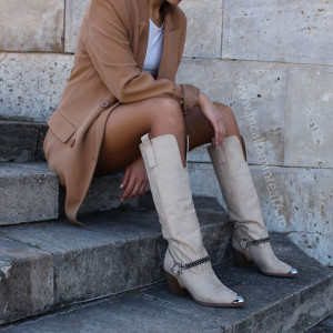 Cizme Metal Bej Tall Suede