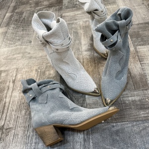 Botine Kiara perforate Piele Naturala Albe - Img 3