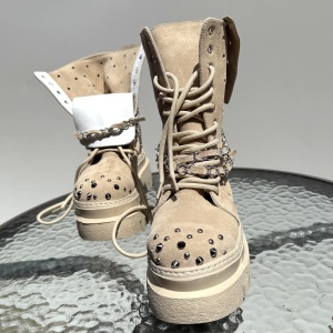 Ghete Rockstar Summer bej / negru / alb/ maro - piele naturala - Img 3