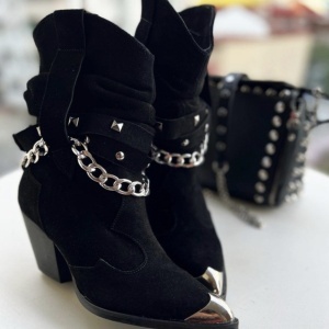 Botine Kiara Chain Negru Piele Naturala - Img 2