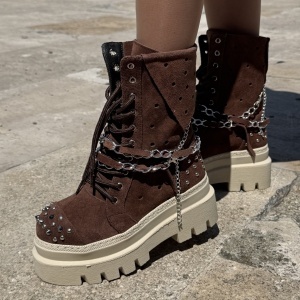 Ghete Rockstar Summer Maro/ Alb - piele naturala