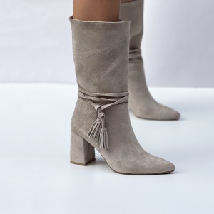 Cizme Linnea Bej sau negru Short Piele Naturala - Img 2