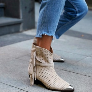 Botine Issa perforate piele naturala crem