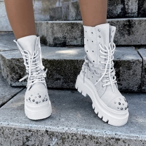 Ghete Rockstar Summer Maro/ Alb - piele naturala - Img 2