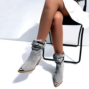 Botine Kiara perforate Piele Naturala milky-blue
