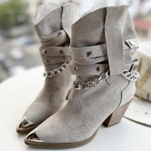 Botine Kiara Chain Crem Piele Naturala