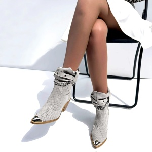 Botine Kiara perforate Piele Naturala Albe - Img 4