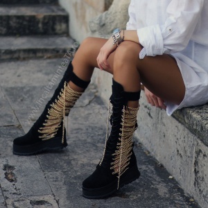 Ghete Chain Tall black - talpa dreapta