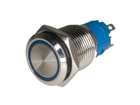 Prekidač metalni 16mm sa LED svetlom plavi krug 12VDC