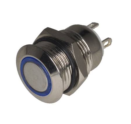 Taster metalni 12mm sa LED svetlom plavi krug