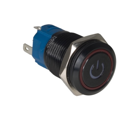Prekidač metalni crni 16mm sa LED svetlom crveni Angel Eye 12VDC - Img 1