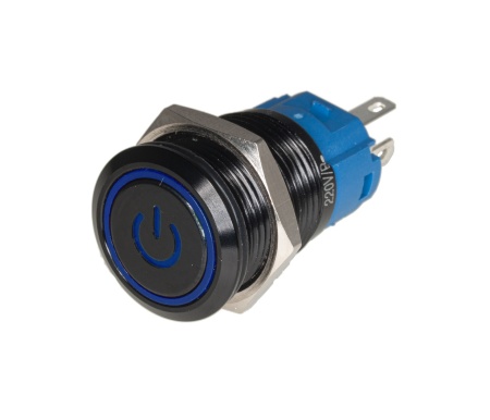 Taster metalni crni 16mm sa LED svetlom plavi Angel Eye - Img 1