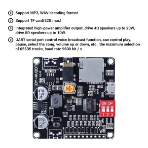 DY-HU20T V1.0 MP3 Audio Modul za Reprodukciju sa Pojačalom 20W DC 6V-35V MP3/WAV - Img 6