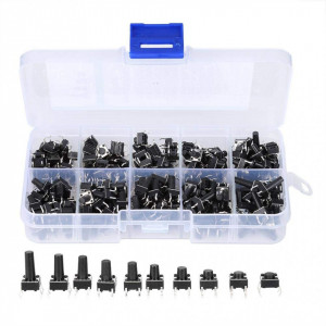 Set Taktilnih Mikro Tastera 6x6mm – Prekidači za Elektroniku (200 komada, 10 dimenzija)