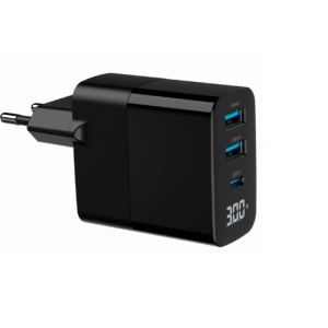 USB punjač 2xUSB-A+1xUSB C fast charger GaN 30W crni - Img 6