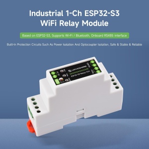 ESP32-S3-Relay-1CH industrijski pametni Wi-Fi relej za DIN šinu (Wi-Fi / Bluetooth / RS485)