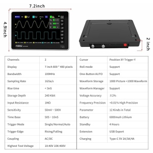 FNIRSI 1013D Digitalni Tablet Osciloskop 100MHz 2 Kanala 7" Touchscreen - Img 10