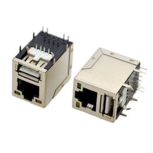 Kombinovani RJ45 + USB Konektor Ženski za PCB (90 Stepeni, Oklopljen) sa LED Indikatorima - Img 2