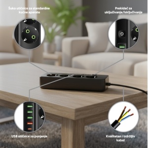 Produžni kabl 4xšuko+4xUSB-A+1xUSB-C sa prekidačem 2.0m - Img 4