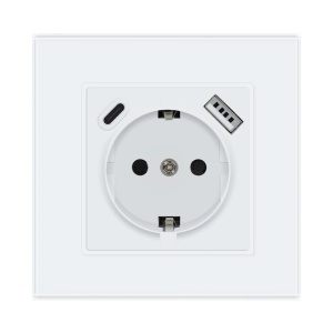 Utičnica šuko uzidna+1xUSB-A+1xUSB-C bela