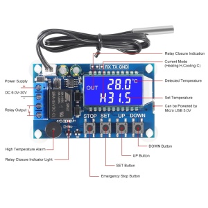 Digitalni Termostat Modul XY-T01 6-30V sa LCD Ekranom i Sondom - Img 3