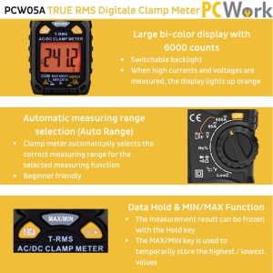 PCWork PCW05A Digitalna Amper Klešta AC/DC True RMS – 600A / 600V - Img 7